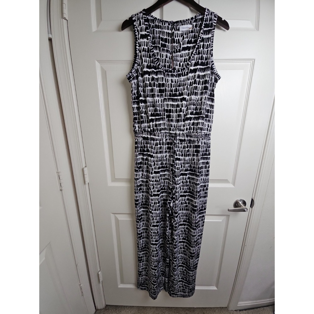 Calvin Klein Jumpsuit Women Size 12 Black & White Print Elastic Waist Drawstring